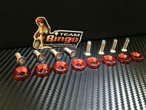 Fender Washers / Bolts ( RED ) 8 pack M6 Countersunk Screws JDM
