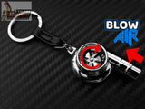 Spinning Turbo Whistle Key Chain / Key Ring Chrome & Chrome Black