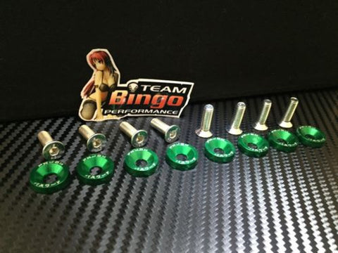 Fender Washers / Bolts ( GREEN ) 8 pack M6 Countersunk Screws JDM