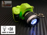 DSLR Camera Key Ring With LED Flash & 3 Burst Sound Green, Black & Grey