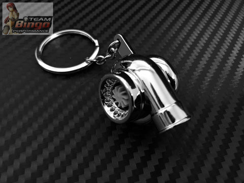 Spinning Turbo Intake & Exhaust Key Chain / Key Ring Chrome & Chrome Black