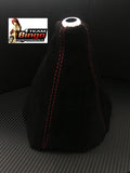 Universal Gear Shifter Boot Black Red Stitch Leather, Suede or Carbon Fiber