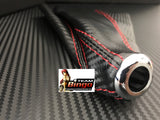 Universal Gear Shifter Boot Black Red Stitch Leather, Suede or Carbon Fiber