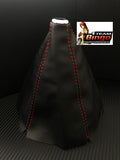 Universal Gear Shifter Boot Black Red Stitch Leather, Suede or Carbon Fiber