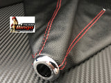 Universal Gear Shifter Boot Black Red Stitch Leather, Suede or Carbon Fiber