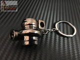 Spinning Turbo Intake & Exhaust Key Chain / Key Ring Chrome & Chrome Black